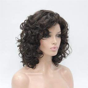 img 2 attached to 💁 Chestnut Brown Afro Curl Full Synthetic Wig for Women - Short Length