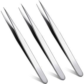 img 4 attached to 3-Piece Stainless Steel Pointed Tweezers Set: Eyelash Extensions, Blackhead Remover, Precision Eyebrow Splinter Removal