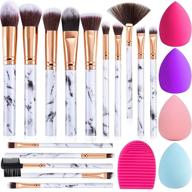 💄 15pcs marble makeup brush set - premium synthetic kabuki brushes for powder, blush, contour, foundation, concealer, eyeshadow + makeup sponge and cleaner brush egg logo