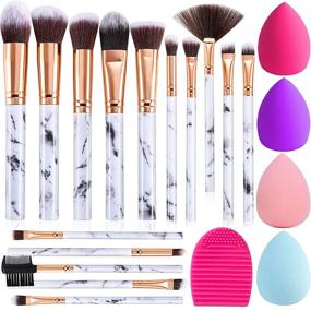 img 4 attached to 💄 15PCs Marble Makeup Brush Set - Premium Synthetic Kabuki Brushes for Powder, Blush, Contour, Foundation, Concealer, Eyeshadow + Makeup Sponge and Cleaner Brush Egg