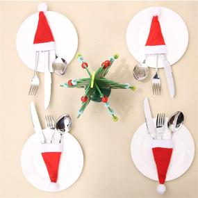 img 4 attached to 🎅 32 Pieces Gentlife Mini Santa Hats: Christmas Silverware Holders, Wine Bottles Covers, Handmade Xmas Party Table Decorations, Dinnerware Supplies, Flatware Decor for Dinner