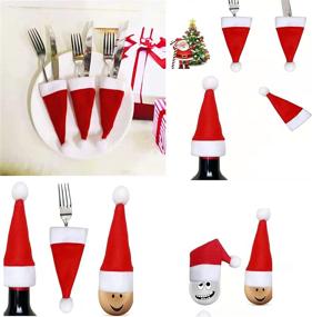 img 1 attached to 🎅 32 Pieces Gentlife Mini Santa Hats: Christmas Silverware Holders, Wine Bottles Covers, Handmade Xmas Party Table Decorations, Dinnerware Supplies, Flatware Decor for Dinner