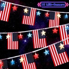 img 4 attached to 🎆 Frienda Independence Day Lights: Red White and Blue Star String Twinkle Lights - 6.6ft, 12 Bright LEDs with American Flags Banner - July 4th Garden, Indoor, Outdoor Décor