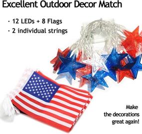 img 2 attached to 🎆 Frienda Independence Day Lights: Red White and Blue Star String Twinkle Lights - 6.6ft, 12 Bright LEDs with American Flags Banner - July 4th Garden, Indoor, Outdoor Décor