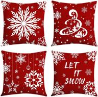 premium christmas winter throw pillow cover set of 4 - 18x18 rustic linen farm house decorative pillow covers for couch, sofa, car, gazebo chairs, seating bench - christmas tree, snowflakes, reindeer design logo