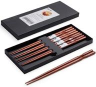 🥢 mfjuns 5-pairs reusable chopsticks set - lightweight and easy-to-use japanese chopstick collection - classic natural wood design - dishwasher safe - 8.8 inch/22.5cm length logo