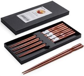 img 4 attached to 🥢 MFJUNS 5-Pairs Reusable Chopsticks Set - Lightweight and Easy-to-Use Japanese Chopstick Collection - Classic Natural Wood Design - Dishwasher Safe - 8.8 Inch/22.5cm Length