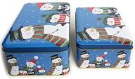 2 pack christmas cookie tins with lids - blue penguins metal containers for gift giving, snacks, and home storage логотип