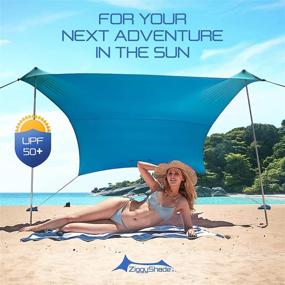 img 2 attached to 🏖️ ZiggyShade Family Beach Sunshade: Lightweight UPF50+ Sun Shade Tent with Sandbag Anchors & 4 Free Pegs, Large & Portable Canopy for Parks & Outdoor Fun