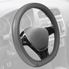 img 4 attached to Motor Trend SW-709-BB-M Leather Steering 🚗 Wheel Cover in Black with Carbon Fiber Accent