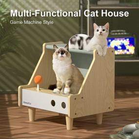 img 2 attached to 🐱 MEWOOFUN Wooden Cat House with Toy Scratcher Game Machine Style—Ideal Cat Bed for Indoor Cats