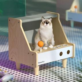 img 3 attached to 🐱 MEWOOFUN Wooden Cat House with Toy Scratcher Game Machine Style—Ideal Cat Bed for Indoor Cats