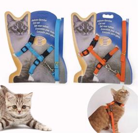 img 1 attached to 🐱 Gizhome 2 Pack Cat Harness and Leash - Adjustable Halter Harness with Nylon Strap Belt - Safety Rope Leads for Kitten - Orange & Light Blue