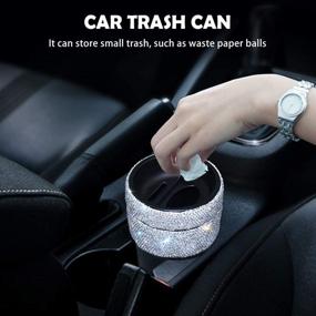 img 1 attached to Bling Car Trash Can - Crystal Small Auto Garbage Bin, Cup Holder, Car Organizer (Black+White)
