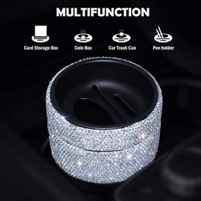 img 3 attached to Bling Car Trash Can - Crystal Small Auto Garbage Bin, Cup Holder, Car Organizer (Black+White)