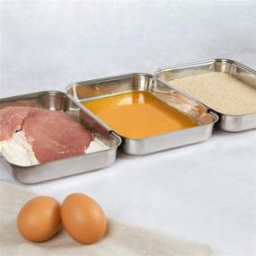 img 3 attached to Navaris Breading Trays Set - 3 Stainless Steel Pans for Bread Crumb Dishes, Panko, Schnitzel, Coating Fish and Marinating Meat