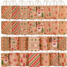 img 4 attached to 🎁 Christmas Kraft Gift Bags: Assorted Prints for Xmas Goody Bags, Treat Boxes, and Party Favors
