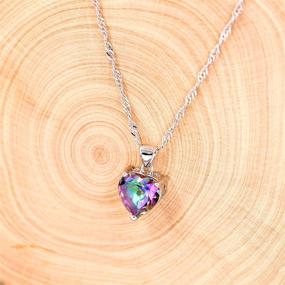 img 1 attached to 💎 Platinum-Plated Solitaire Pendant Necklace with Simulated Mystic Topaz Rainbow Heart Cubic Zirconia - 10mm Size (Y891)