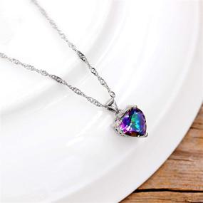 img 2 attached to 💎 Platinum-Plated Solitaire Pendant Necklace with Simulated Mystic Topaz Rainbow Heart Cubic Zirconia - 10mm Size (Y891)