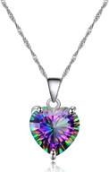 💎 platinum-plated solitaire pendant necklace with simulated mystic topaz rainbow heart cubic zirconia - 10mm size (y891) logo