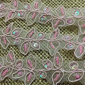 img 1 attached to 🌸 Pink Beaded Trim Lace with Hand Beaded Organza Floral Leaf Design - 1.25" Wide - 2 Yards - Amore Fabrics