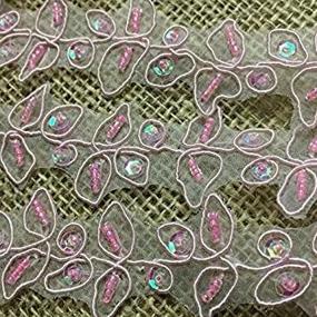 img 3 attached to 🌸 Pink Beaded Trim Lace with Hand Beaded Organza Floral Leaf Design - 1.25" Wide - 2 Yards - Amore Fabrics