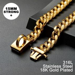 img 1 attached to 🐶 BMusdog Gold Dog Chain Collar - Metal Design Secure Buckle, 18K Miami Cuban Link Chain: 15MM - Strong Heavy Duty Chew-Proof Walking Collar for Small, Medium, Large Dogs
