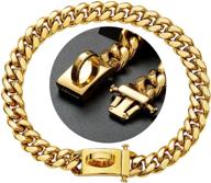 🐶 bmusdog gold dog chain collar - metal design secure buckle, 18k miami cuban link chain: 15mm - strong heavy duty chew-proof walking collar for small, medium, large dogs логотип