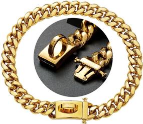 img 4 attached to 🐶 BMusdog Gold Dog Chain Collar - Metal Design Secure Buckle, 18K Miami Cuban Link Chain: 15MM - Strong Heavy Duty Chew-Proof Walking Collar for Small, Medium, Large Dogs