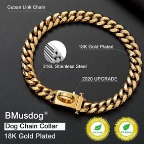 img 2 attached to 🐶 BMusdog Gold Dog Chain Collar - Metal Design Secure Buckle, 18K Miami Cuban Link Chain: 15MM - Strong Heavy Duty Chew-Proof Walking Collar for Small, Medium, Large Dogs