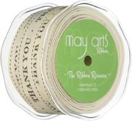 🎀 may arts ivory print ribbon, 0.75" x 30 yards - thank you logo