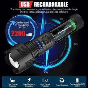 img 1 attached to Rechargeable Flashlight 3500 Lumens - Super Bright, Zoomable, IPX4 Waterproof, Tactical LED Flashlight with 2200mAh Batteries - Ideal Handheld Flashlight for Camping and Emergencies