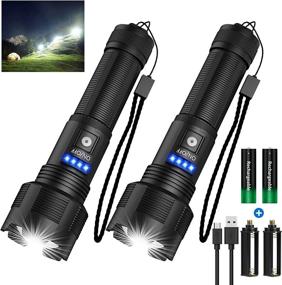 img 4 attached to Rechargeable Flashlight 3500 Lumens - Super Bright, Zoomable, IPX4 Waterproof, Tactical LED Flashlight with 2200mAh Batteries - Ideal Handheld Flashlight for Camping and Emergencies