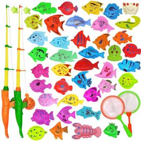 img 4 attached to 🎣 YEITIADY Magnetic Fishing Game Pool Toys for Kids - 2 Fishing Poles, 2 Fishing Nets, and 40 Floating Magnet Ocean Sea Animals - Bathtub, Bath Toys - Water Fish Toys for Kids, Toddlers