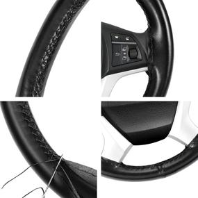 img 1 attached to SEG Direct Premium Cowhide Leather Steering Wheel Cover | 14.5-15 inch Outer Diameter | Stitch-on Wrap | Universal Fit | Black
