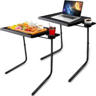 📺 adjustable tv tray table - folding tv dinner tray with cup holder for bed & sofa, comfortable and portable - 2 pack black - 6 height & 3 tilt angle options logo