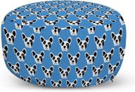 🐶 ambesonne bulldog ottoman pouf - abstract & hipster french bulldog heads funny puppy design - soft foot rest w/ removable cover for living room & bedroom - black & white logo