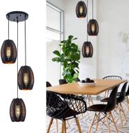 ylong-zs industrial pendant lights - 3-light hanging fixtures for kitchen and farmhouse with black metal cage, e26 base - ceiling lighting for dining room, hallway in black логотип