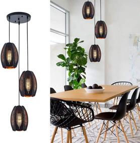 img 2 attached to YLONG-ZS Industrial Pendant Lights - 3-Light Hanging Fixtures for Kitchen and Farmhouse with Black Metal Cage, E26 Base - Ceiling Lighting for Dining Room, Hallway in Black