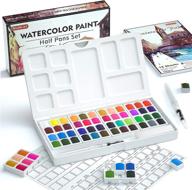 48 colors watercolor paint set with water brush pens, paint brushes and pad - complete watercolor kit for kids, adults, artists - shuttle art logo