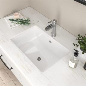 img 1 attached to Mocoloo 20x15 Rectangular Porcelain White Undermount Bathroom Sink - 7.5 Inch Deep Curved Bottom with Overflow, Small Square Lavatory Vanity Sink Mounted Under The Counter