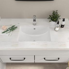 img 3 attached to Mocoloo 20x15 Rectangular Porcelain White Undermount Bathroom Sink - 7.5 Inch Deep Curved Bottom with Overflow, Small Square Lavatory Vanity Sink Mounted Under The Counter