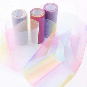 img 4 attached to 🌈 BUYGOO 3 Rolls Rainbow Glitter Tulle - Sparkling Tulle Fabric for Table Runner, Sash, Bow, Pet Tutu Skirt - Sewing & Crafting Fabric for Wedding, Unicorn, Halloween Party - Gift Ribbon (6 Inch x 10 Yards)