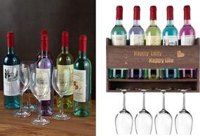 img 3 attached to 🍷 Rustic Wood Wall Wine Rack with Glass Holder - Holds 5 Bottles & 4 Stemware Glasses - Ideal Gift for Wine Lover - Home Kitchen Dining Room Decor - Store Red, White, Champagne