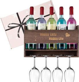 img 4 attached to 🍷 Rustic Wood Wall Wine Rack with Glass Holder - Holds 5 Bottles & 4 Stemware Glasses - Ideal Gift for Wine Lover - Home Kitchen Dining Room Decor - Store Red, White, Champagne