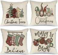 🎄 aeney christmas pillow covers 16x16 set of 4 - buffalo plaid tree snow gnome rustic winter holiday throw pillows - farmhouse christmas home decor - xmas decorations cushion cases for couch (a299-16) logo
