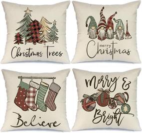 img 4 attached to 🎄 AENEY Christmas Pillow Covers 16x16 Set of 4 - Buffalo Plaid Tree Snow Gnome Rustic Winter Holiday Throw Pillows - Farmhouse Christmas Home Decor - Xmas Decorations Cushion Cases for Couch (A299-16)