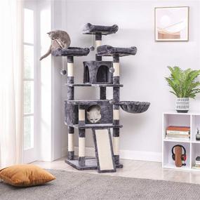 img 3 attached to FEANDREA Large Cat Tree Tower Condo with Scratching Posts, 2 Caves, 3 Plush Perches, Board, Activity Center, 66.1 Inches - Ultimate Cat Furniture for Optimal Play and Rest