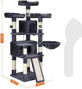 img 2 attached to FEANDREA Large Cat Tree Tower Condo with Scratching Posts, 2 Caves, 3 Plush Perches, Board, Activity Center, 66.1 Inches - Ultimate Cat Furniture for Optimal Play and Rest