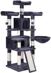 img 4 attached to FEANDREA Large Cat Tree Tower Condo with Scratching Posts, 2 Caves, 3 Plush Perches, Board, Activity Center, 66.1 Inches - Ultimate Cat Furniture for Optimal Play and Rest